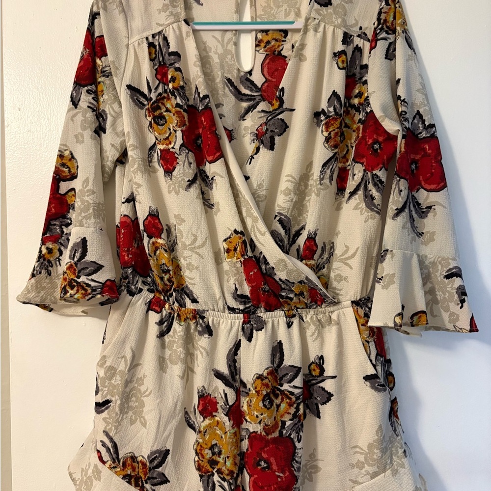 Floral Wrap Dress with Red and Yellow Flowers